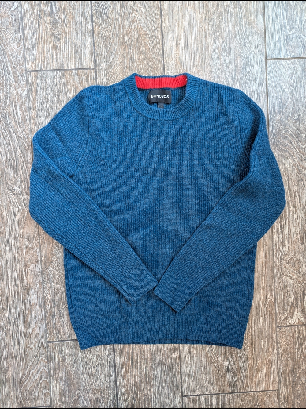 Bonobos Mens Wool Crewneck Sweater Blue Fisherman Knit Small